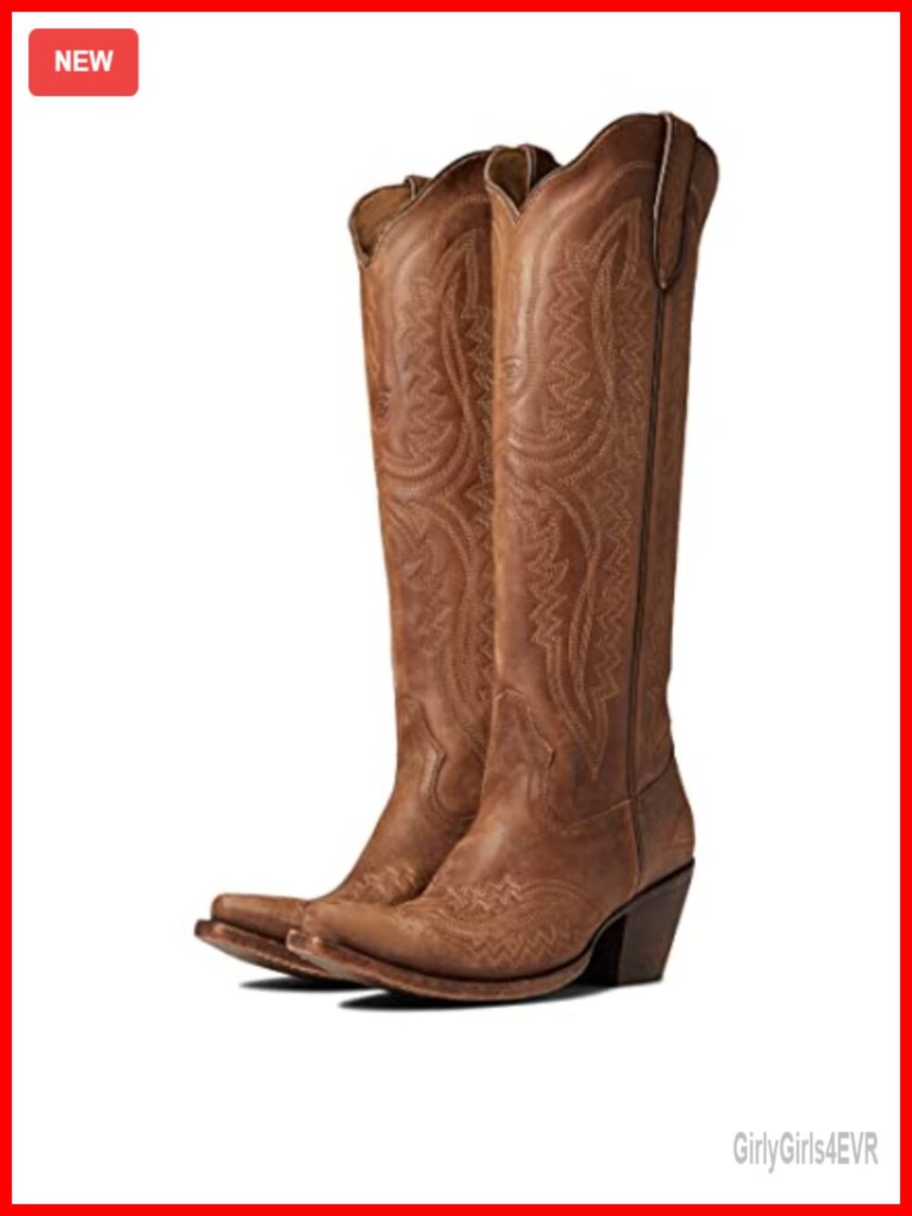 Western Cowboy Boots Full Grain Leather Knee High Block Heel